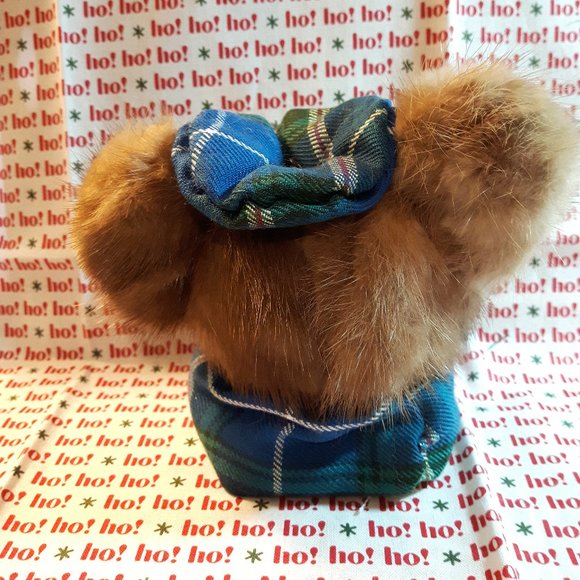 Tartan Teddy Bear Christmas Ornament - Genuine Fur - Mink - Picture 4 of 5